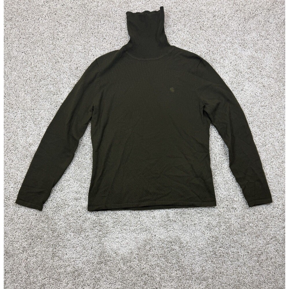 Lauren Ralph Lauren Mens L Merino Wool Cotton Turtleneck Sweater Olive RL Logo